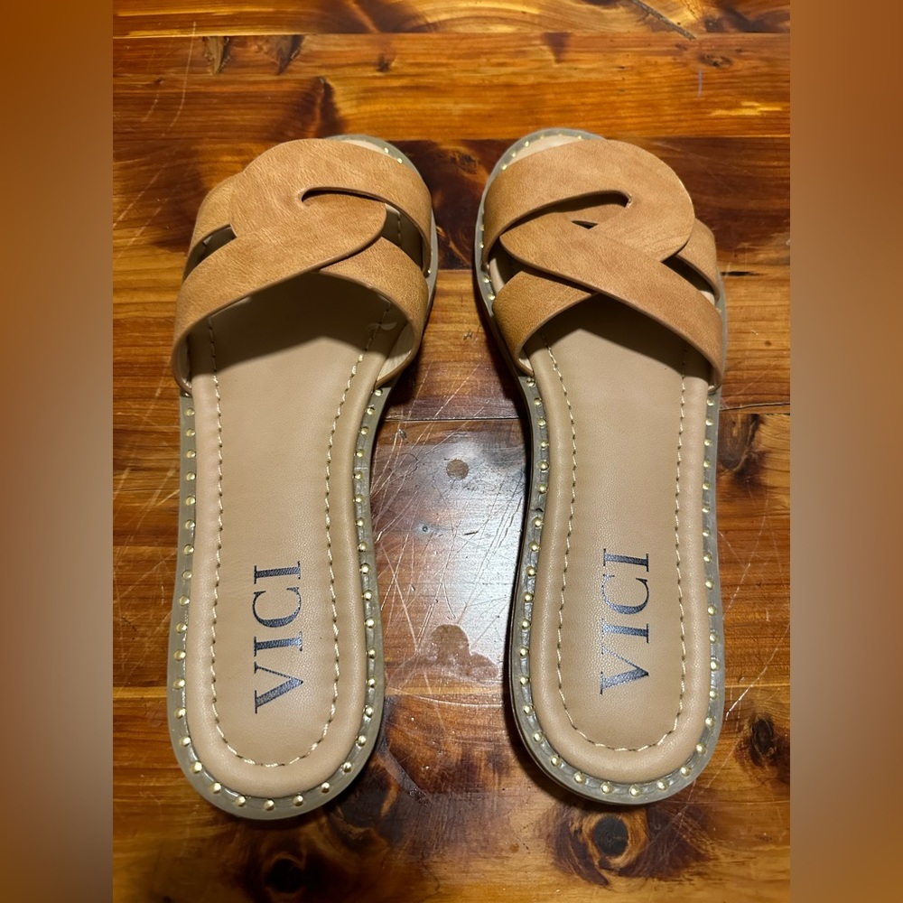 Vici Studded Slip on Sandal - Tan - 6.5